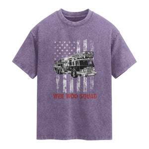 Fire Department Emergency Crew Vehicle Gift Washed Cotton T-Shirt Wee Woo Squad