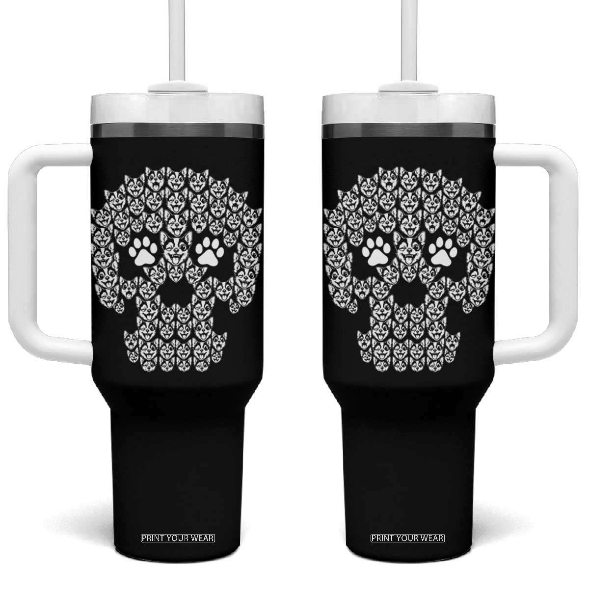Funny Chihuahua Skull Halloween Tumbler With Handle Dog Lover Spooky Gift