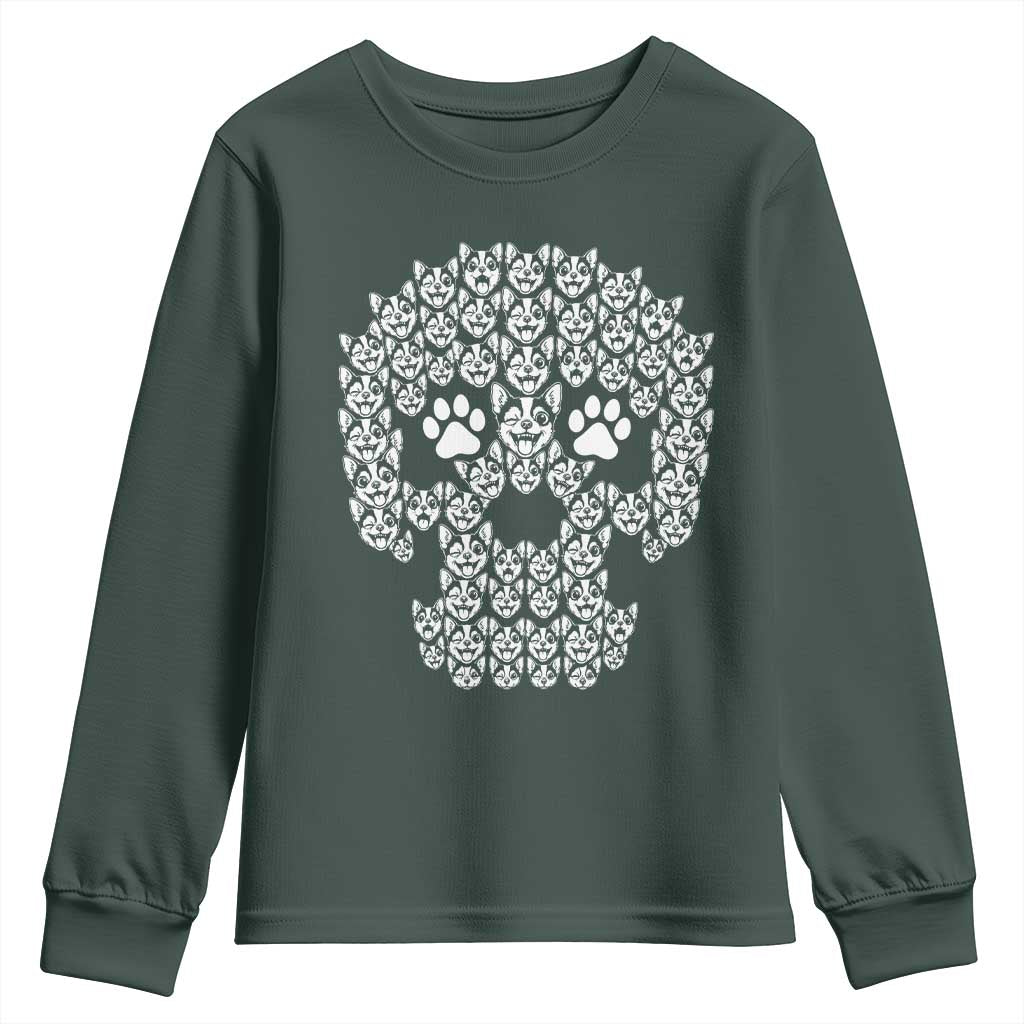Funny Chihuahua Skull Halloween Youth Sweatshirt Dog Lover Spooky Gift