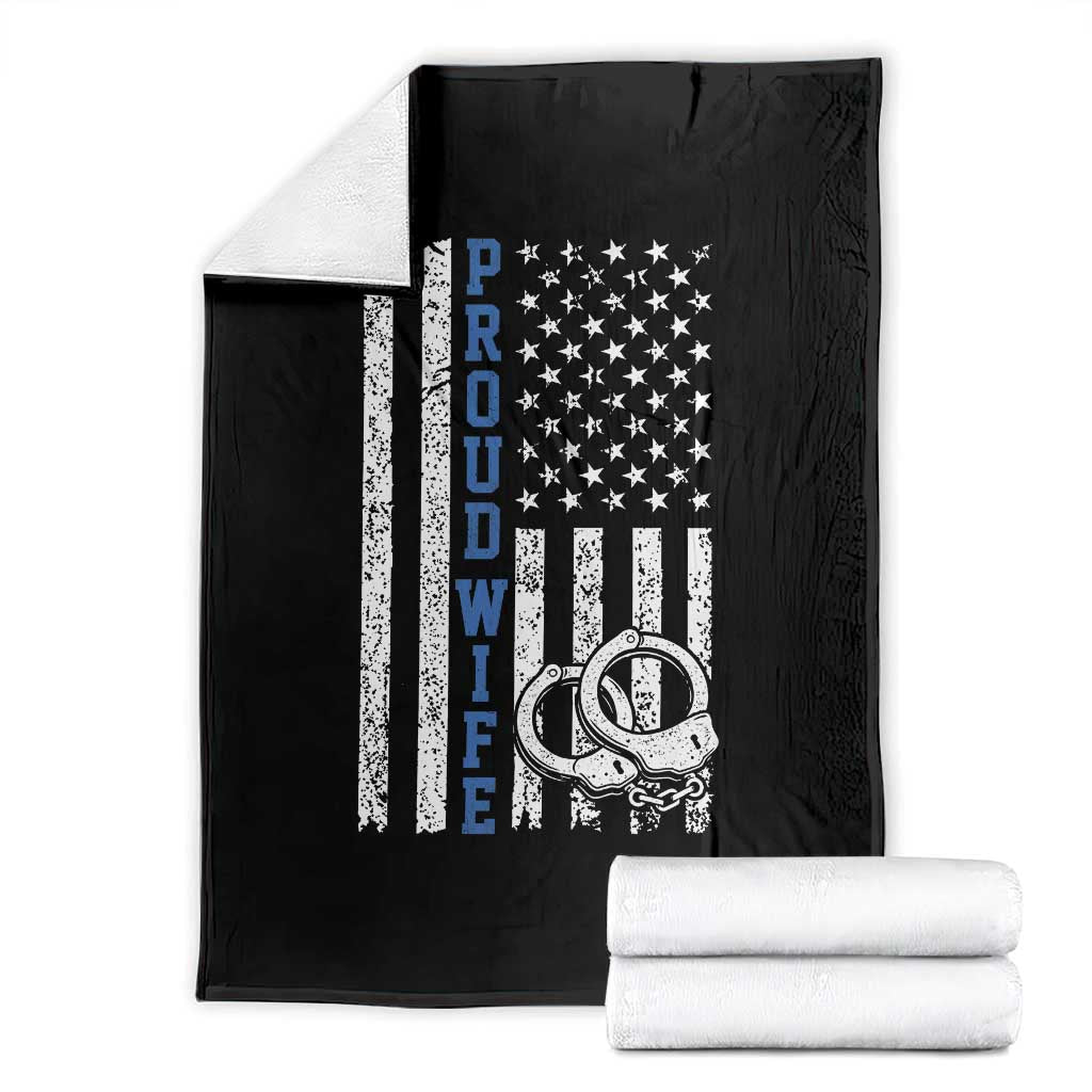 Proud Police Wife Throw Blanket Patriotic Flag Handcuffs Law Enforcement Gift