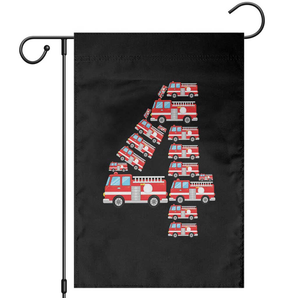 Fire Truck 4th Birthday Garden Flag Firefighter Gift For Four Year Old Kid