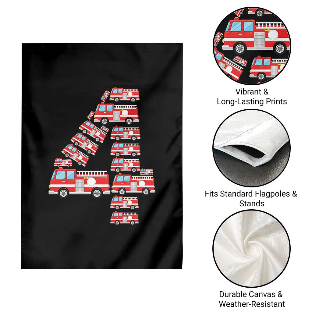 Fire Truck 4th Birthday Garden Flag Firefighter Gift For Four Year Old Kid