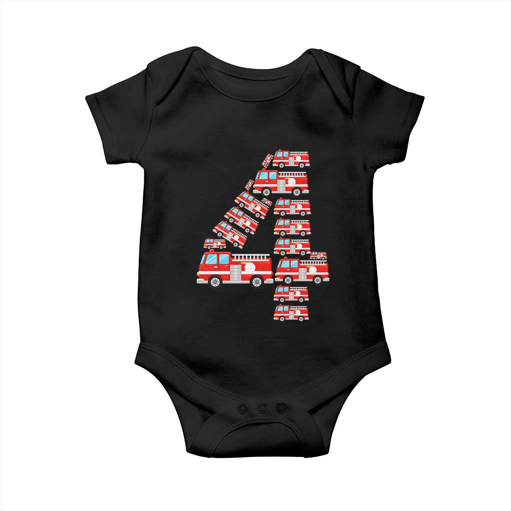 Fire Truck 4th Birthday Baby Onesie Firefighter Gift For Four Year Old Kid