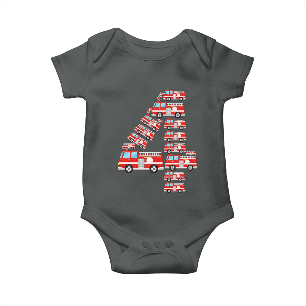 Fire Truck 4th Birthday Baby Onesie Firefighter Gift For Four Year Old Kid