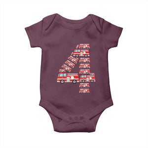 Fire Truck 4th Birthday Baby Onesie Firefighter Gift For Four Year Old Kid