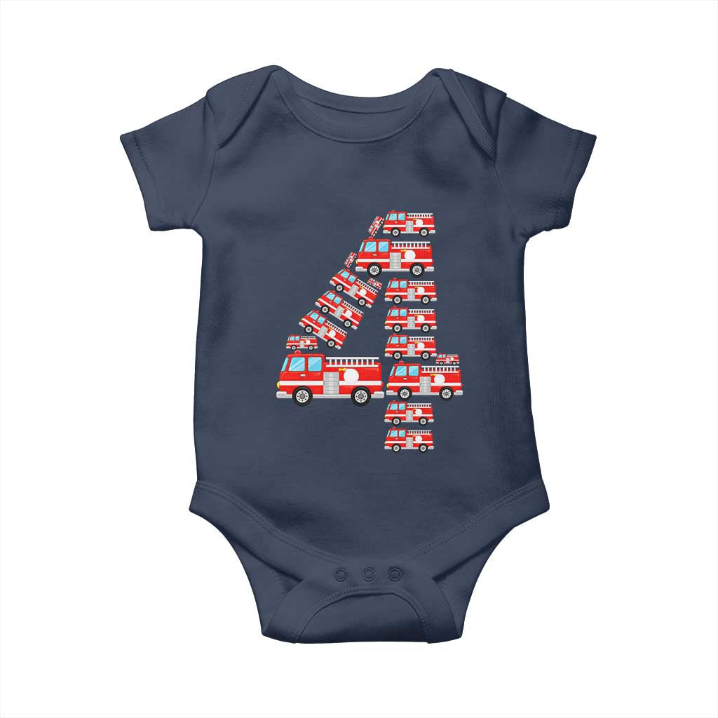 Fire Truck 4th Birthday Baby Onesie Firefighter Gift For Four Year Old Kid