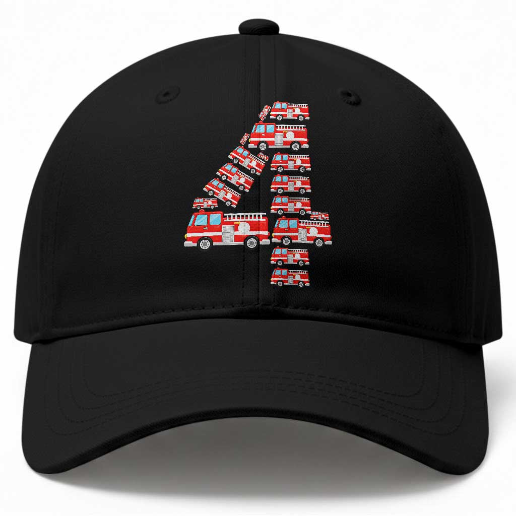 Fire Truck 4th Birthday Baseball Cap Firefighter Gift For Four Year Old Kid