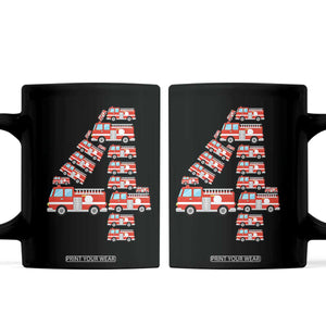 Fire Truck 4th Birthday Coffee Mug Firefighter Gift For Four Year Old Kid