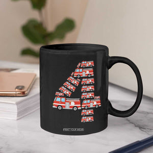 Fire Truck 4th Birthday Coffee Mug Firefighter Gift For Four Year Old Kid
