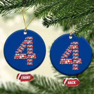 Fire Truck 4th Birthday Ceramic Ornament Firefighter Gift For Four Year Old Kid