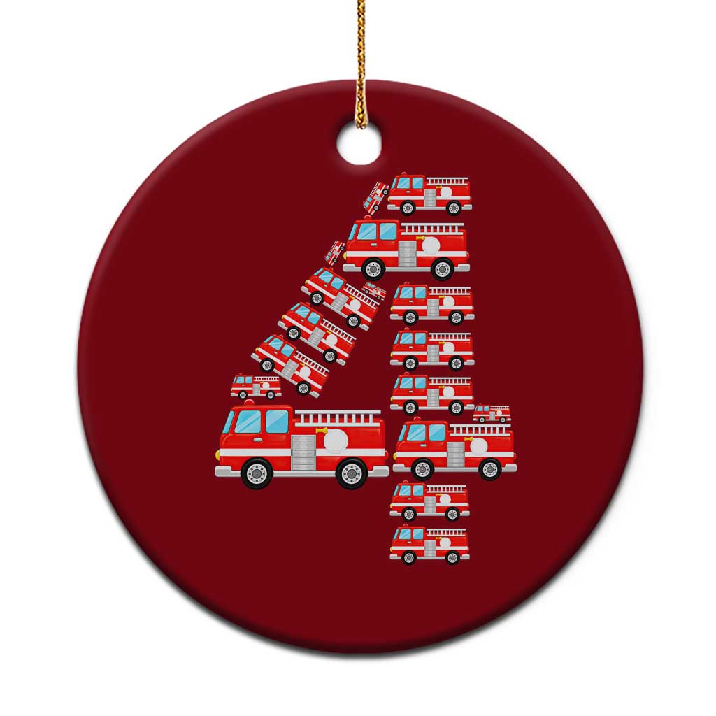 Fire Truck 4th Birthday Ceramic Ornament Firefighter Gift For Four Year Old Kid
