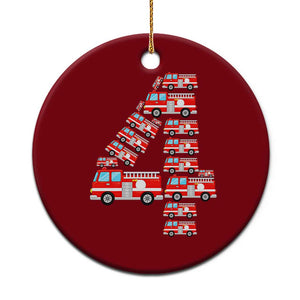 Fire Truck 4th Birthday Ceramic Ornament Firefighter Gift For Four Year Old Kid