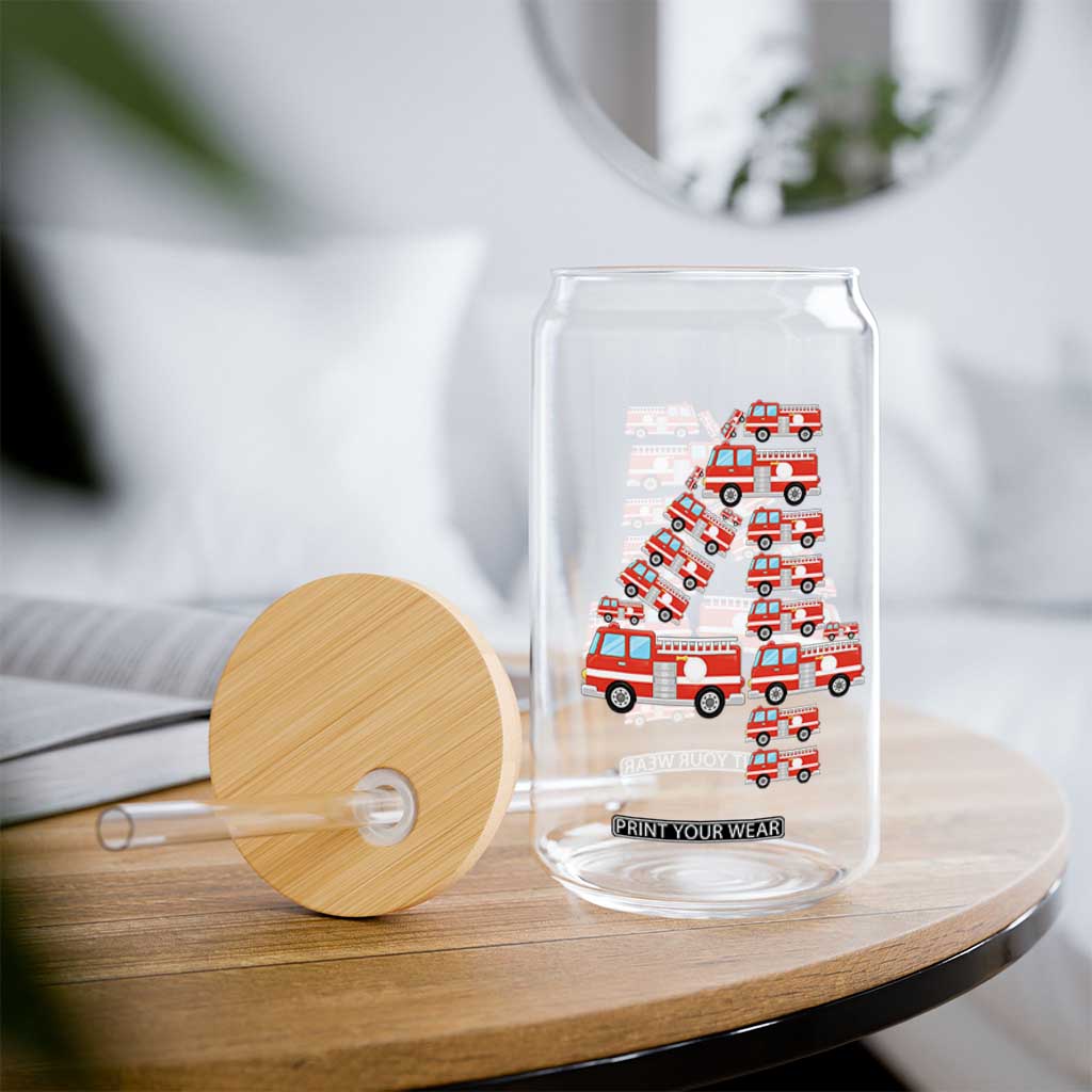 Fire Truck 4th Birthday Glass Can Firefighter Gift For Four Year Old Kid