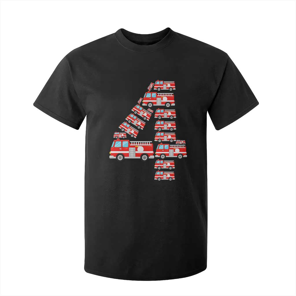 Fire Truck 4th Birthday T Shirt For Kid Firefighter Gift For Four Year Old Kid