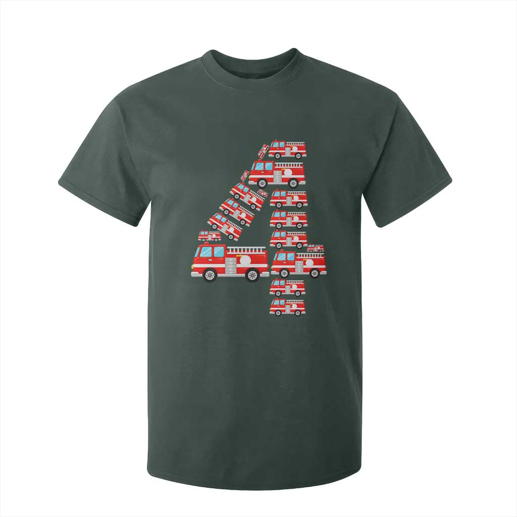Fire Truck 4th Birthday T Shirt For Kid Firefighter Gift For Four Year Old Kid