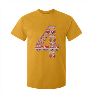 Fire Truck 4th Birthday T Shirt For Kid Firefighter Gift For Four Year Old Kid