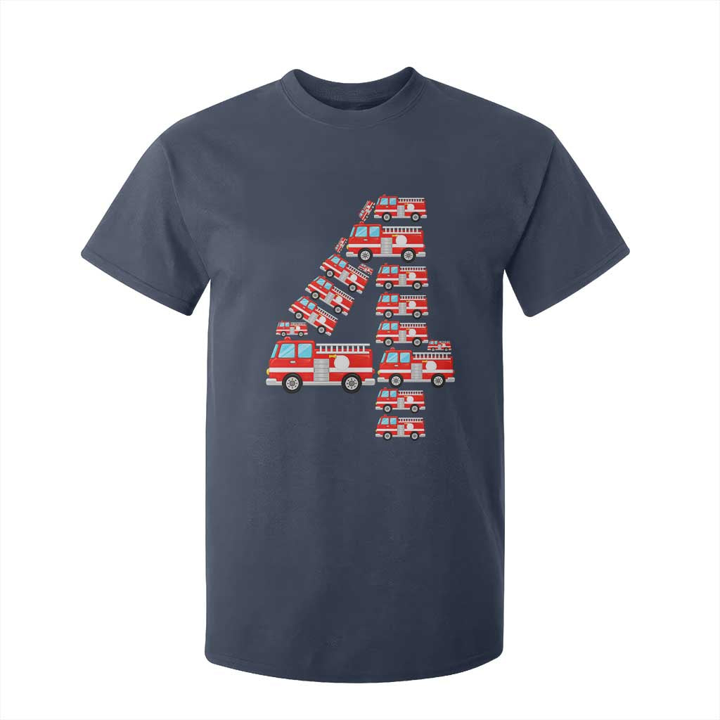 Fire Truck 4th Birthday T Shirt For Kid Firefighter Gift For Four Year Old Kid