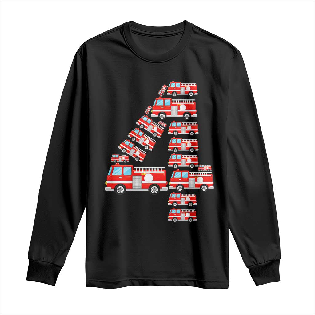 Fire Truck 4th Birthday Long Sleeve Shirt Firefighter Gift For Four Year Old Kid