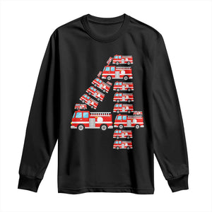 Fire Truck 4th Birthday Long Sleeve Shirt Firefighter Gift For Four Year Old Kid