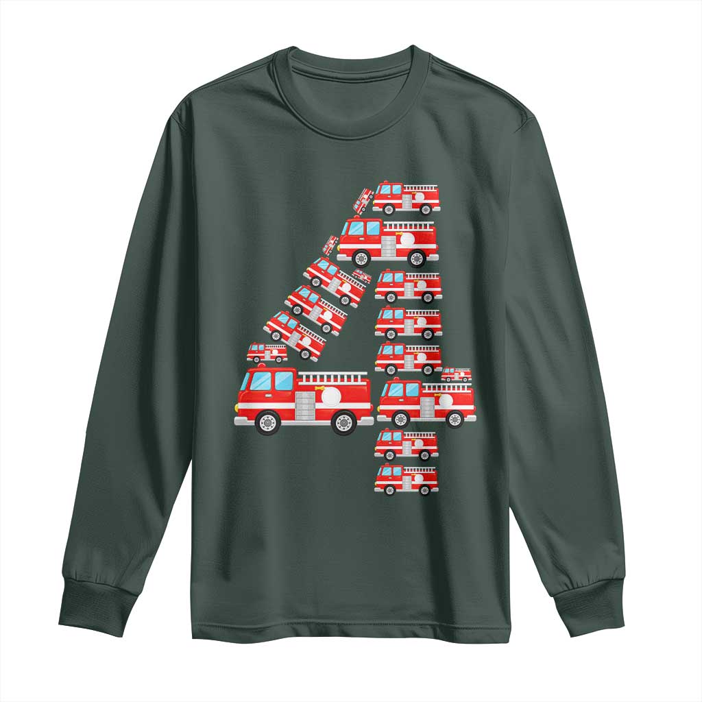 Fire Truck 4th Birthday Long Sleeve Shirt Firefighter Gift For Four Year Old Kid