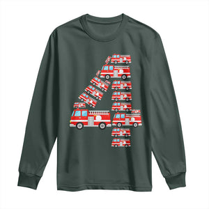 Fire Truck 4th Birthday Long Sleeve Shirt Firefighter Gift For Four Year Old Kid
