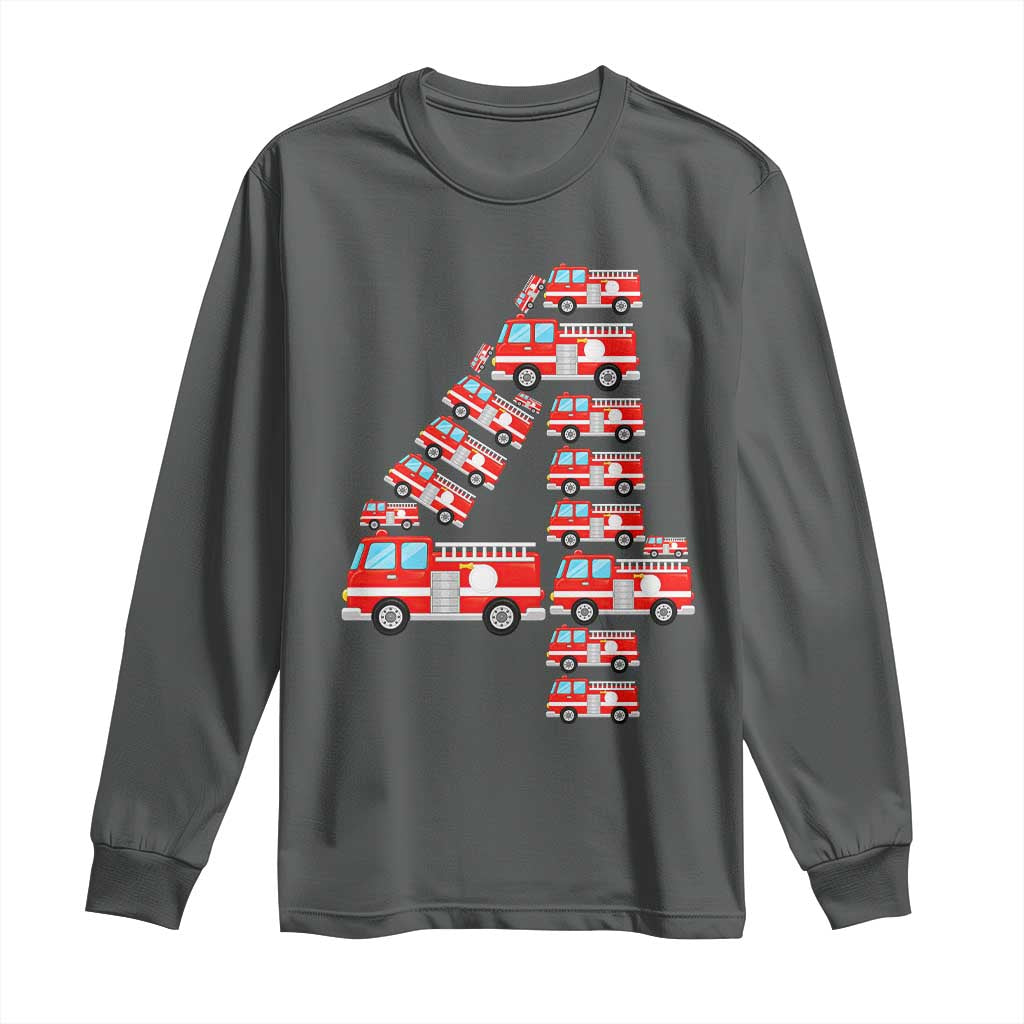 Fire Truck 4th Birthday Long Sleeve Shirt Firefighter Gift For Four Year Old Kid