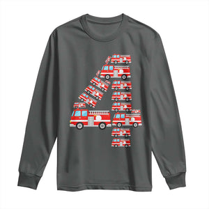 Fire Truck 4th Birthday Long Sleeve Shirt Firefighter Gift For Four Year Old Kid