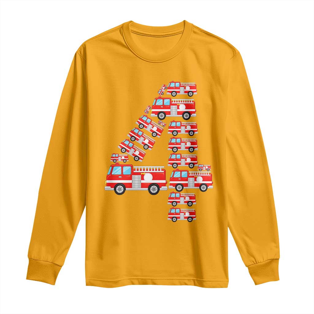 Fire Truck 4th Birthday Long Sleeve Shirt Firefighter Gift For Four Year Old Kid