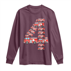 Fire Truck 4th Birthday Long Sleeve Shirt Firefighter Gift For Four Year Old Kid