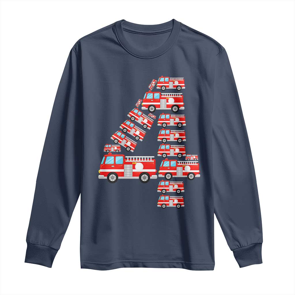 Fire Truck 4th Birthday Long Sleeve Shirt Firefighter Gift For Four Year Old Kid