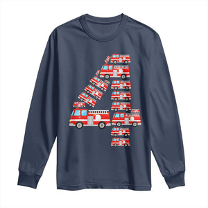 Fire Truck 4th Birthday Long Sleeve Shirt Firefighter Gift For Four Year Old Kid