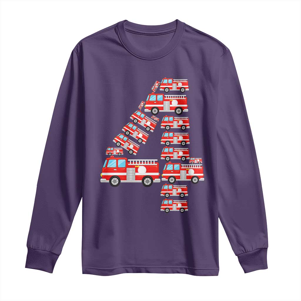 Fire Truck 4th Birthday Long Sleeve Shirt Firefighter Gift For Four Year Old Kid