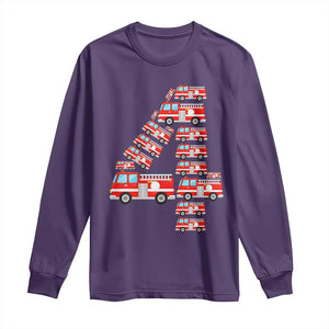Fire Truck 4th Birthday Long Sleeve Shirt Firefighter Gift For Four Year Old Kid