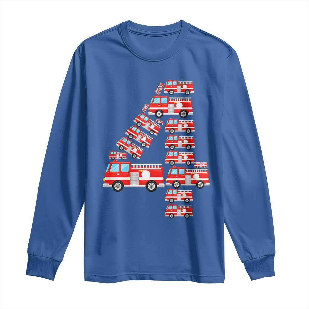 Fire Truck 4th Birthday Long Sleeve Shirt Firefighter Gift For Four Year Old Kid