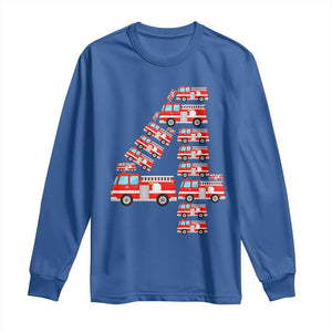 Fire Truck 4th Birthday Long Sleeve Shirt Firefighter Gift For Four Year Old Kid