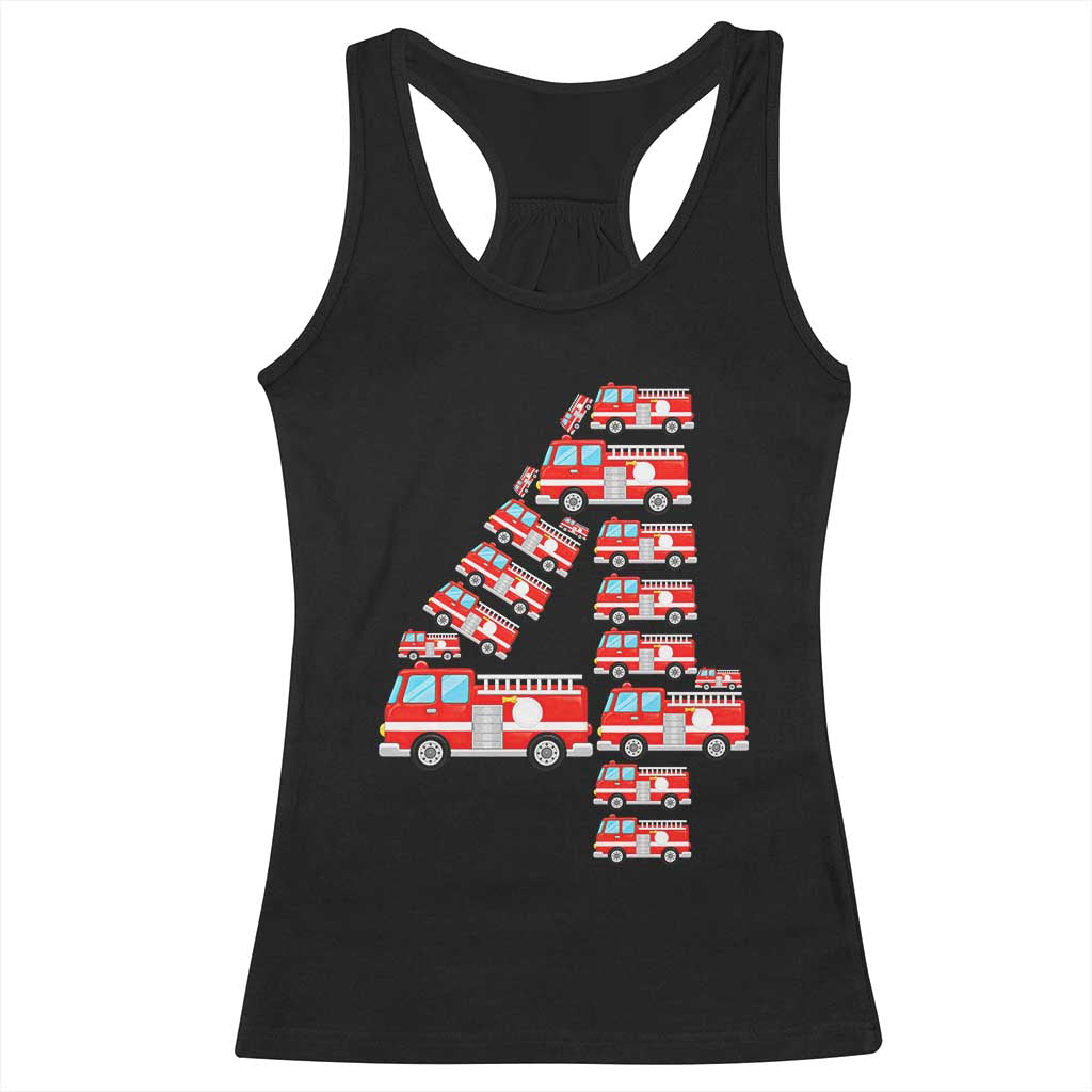 Fire Truck 4th Birthday Racerback Tank Top Firefighter Gift For Four Year Old Kid