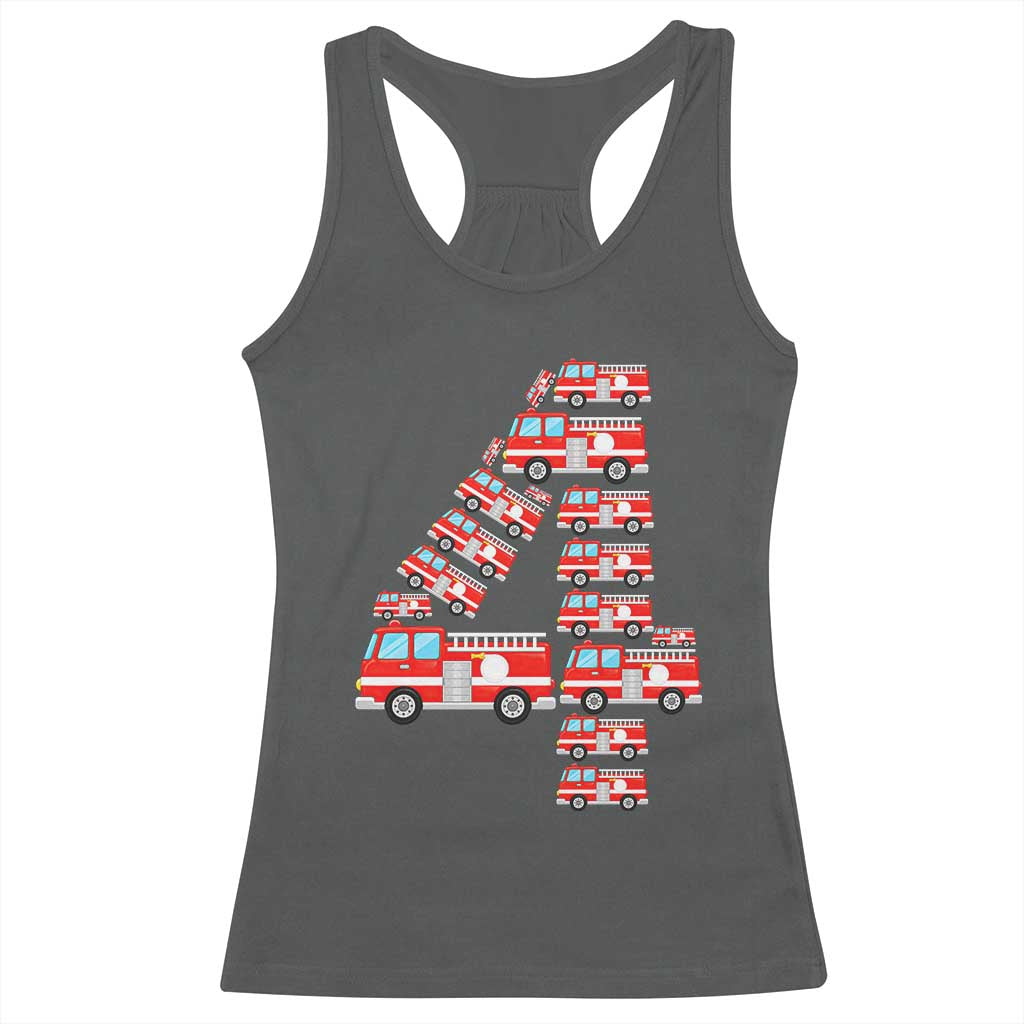 Fire Truck 4th Birthday Racerback Tank Top Firefighter Gift For Four Year Old Kid