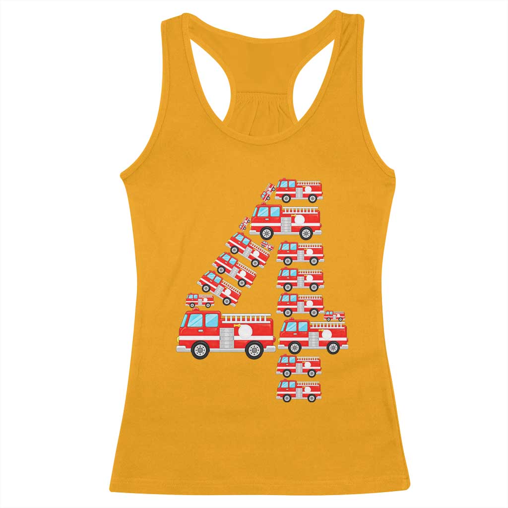 Fire Truck 4th Birthday Racerback Tank Top Firefighter Gift For Four Year Old Kid
