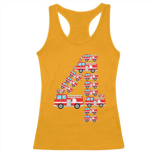 Fire Truck 4th Birthday Racerback Tank Top Firefighter Gift For Four Year Old Kid