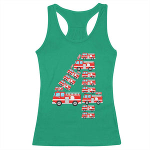 Fire Truck 4th Birthday Racerback Tank Top Firefighter Gift For Four Year Old Kid