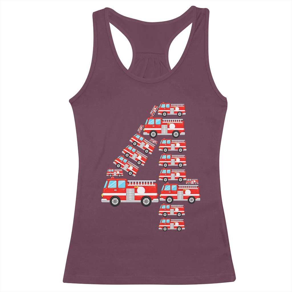 Fire Truck 4th Birthday Racerback Tank Top Firefighter Gift For Four Year Old Kid