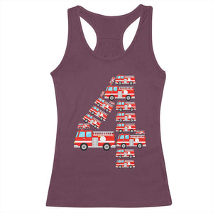 Fire Truck 4th Birthday Racerback Tank Top Firefighter Gift For Four Year Old Kid