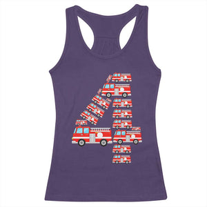 Fire Truck 4th Birthday Racerback Tank Top Firefighter Gift For Four Year Old Kid