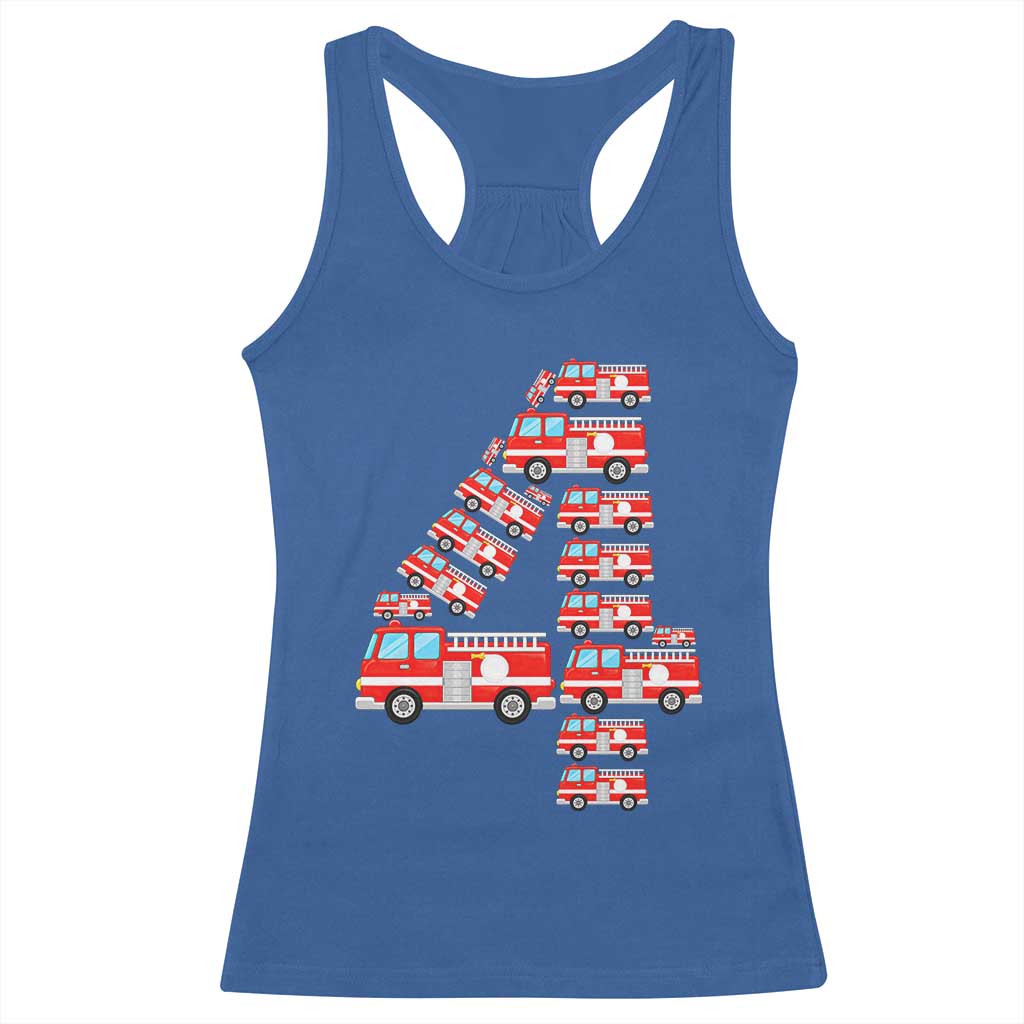 Fire Truck 4th Birthday Racerback Tank Top Firefighter Gift For Four Year Old Kid