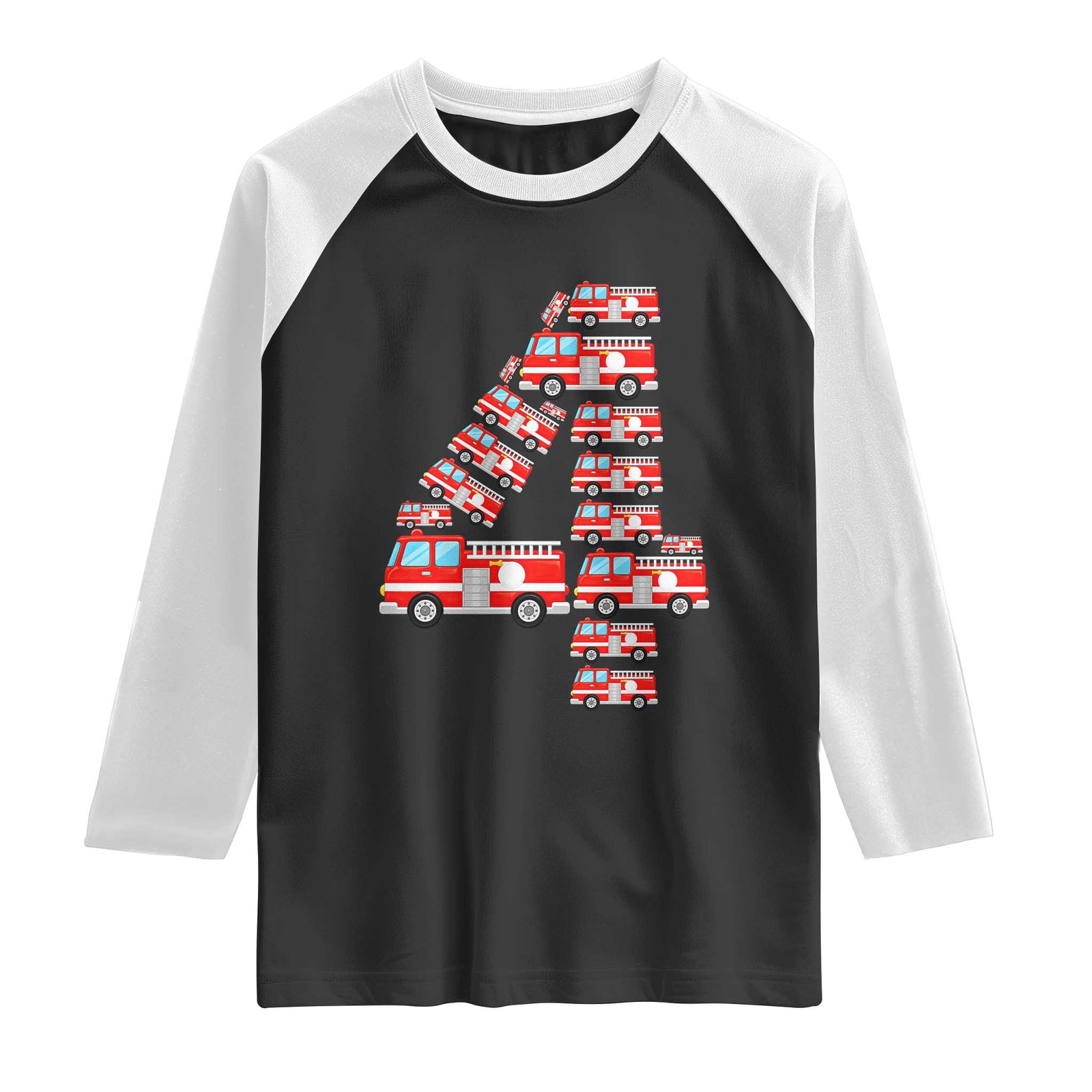 Fire Truck 4th Birthday Raglan Shirt Firefighter Gift For Four Year Old Kid
