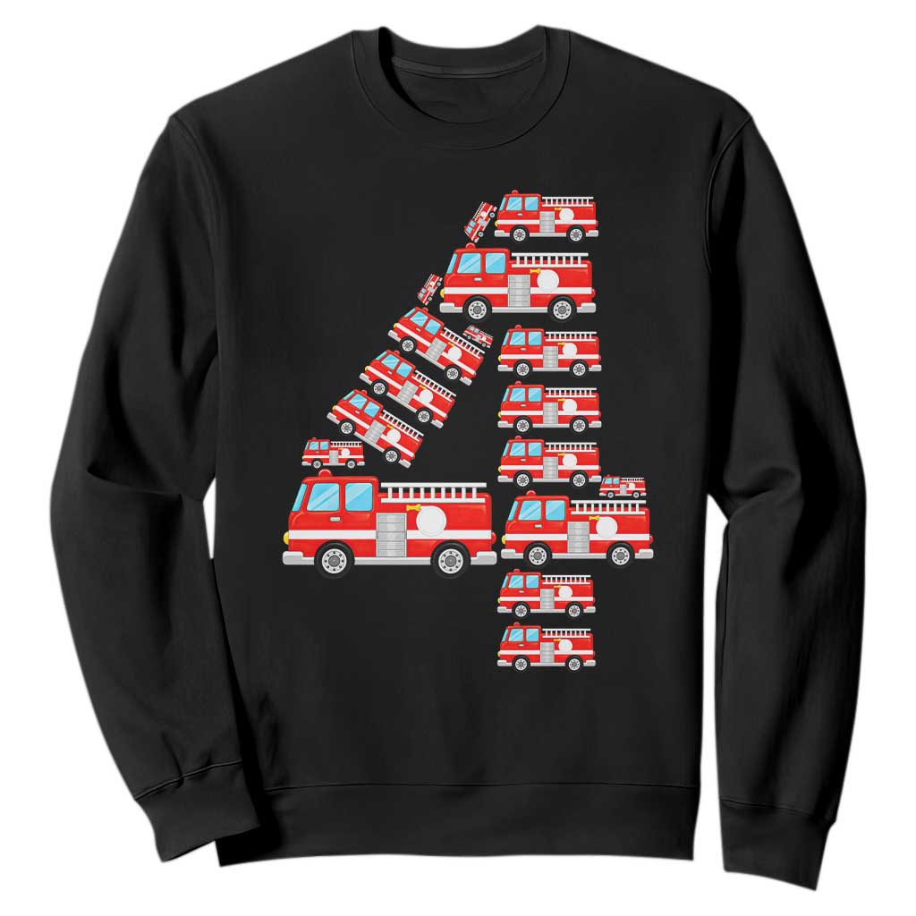 Fire Truck 4th Birthday Sweatshirt Firefighter Gift For Four Year Old Kid