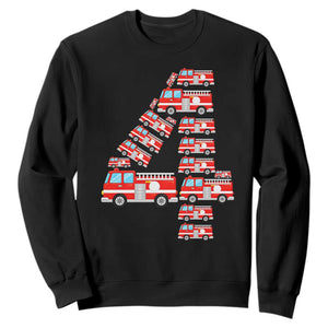 Fire Truck 4th Birthday Sweatshirt Firefighter Gift For Four Year Old Kid