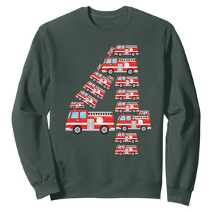 Fire Truck 4th Birthday Sweatshirt Firefighter Gift For Four Year Old Kid