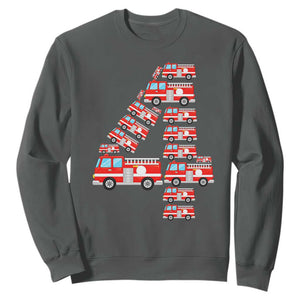 Fire Truck 4th Birthday Sweatshirt Firefighter Gift For Four Year Old Kid