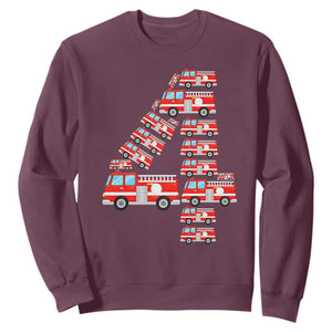 Fire Truck 4th Birthday Sweatshirt Firefighter Gift For Four Year Old Kid